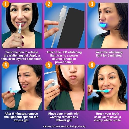 GuruNanda Premium Teeth Whitening Kit with Wired LED Light & Whitening Pen, Works with iPhone & Android, Helps Remove Surface Stains from Coffee, Food, Soda thumbnail 7
