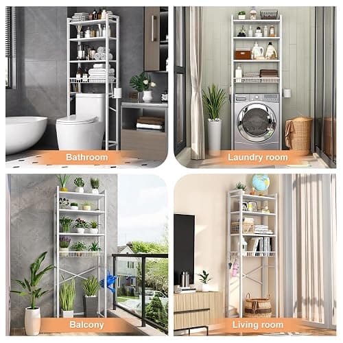 Kalrin Over-The-Toilet Storage Rack, 4-Tier Bathroom Organizer Shelf Over Toilet with Adjustable Shelf and Basket, Freestanding Space Saver Bathroom Shelves Above Toilet for Room (Pure White) thumbnail 3