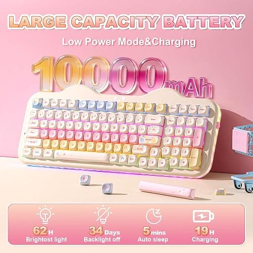 YUNZII C98 Drahtlose Mechanische Tastatur mit Nummernblock,BT5.0/2,4G/USB-C,Hot-Swap Gasket Mount,PBT MOA-Tastenkappen,RGB, Niedliche Kuchen Tastatur für Windows/Mac (Beige, Milk V2 Linear Switch) thumbnail 6
