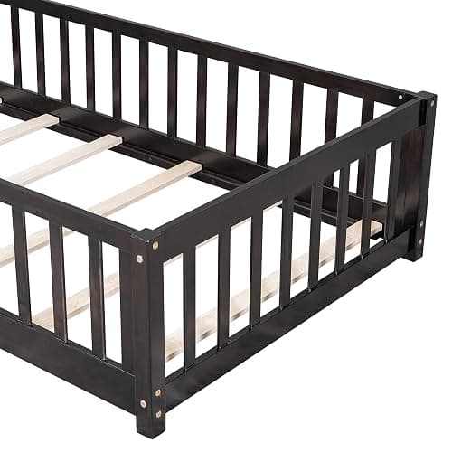 Twin Size Kids Montessori Floor Bed (Walnut) thumbnail 7