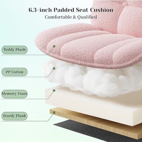 DurayLoly Cross Legged Office Chair with Foot Rest, 6.3" Thick Cushioned Criss Cross Chair with Wheels, Height Adjustable Swivel Vanity Chair for All-Day Comfort (Pink) thumbnail 3