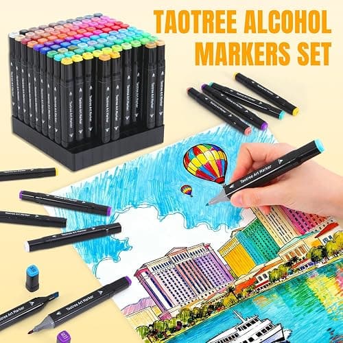 Taotree Alcohol Markers 100 Colors Case & Holders, Art Markers Dual Tips | Chisel & Fine Coloring Pens, Sketch Pens, Art Supplies for Adult Coloring Books Artist Coloring Painting, Drawing, Sketching thumbnail 6