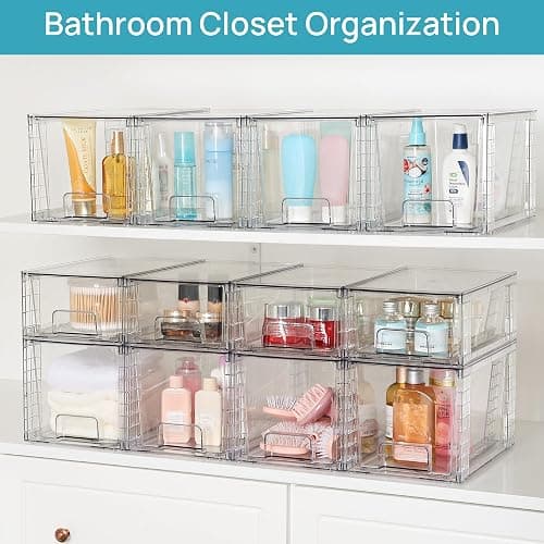 Vtopmart 4 Pack Large Stackable Storage Drawers,Easily Assemble Acrylic Bathroom Closet Undersink Organizers and Storage,Plastic Bins for Kitchen Cabinets,Pantry,Makeup,Medicine Organization thumbnail 5