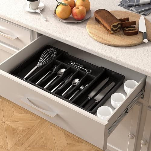 Lifewit Silverware Drawer Organizer, Expandable Utensil Tray for Kitchen, BPA Free Flatware and Cutlery Holder, Adjustable Plastic Storage for Spoons Forks Knives, Large, Black - Black - 1 thumbnail 9