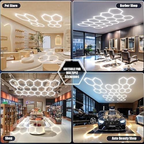 JTT Hexagon Garage Lights, 200W 20000LM 5 Grids 25Pack LED Garage Hexagon Lights, 6500K Super Bright Car Detailing Ceiling LED Shop Light for Warehouse Workshop Gym Basement Car Care Wash Room thumbnail 9