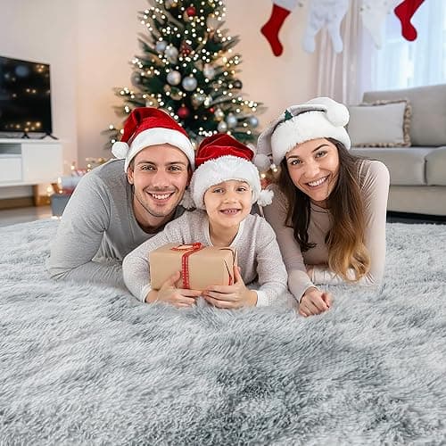KICHOWUA 4x6 Light Grey Fluffy Shag Area Rug for Bedroom, Ultra Soft Fuzzy Plush Washable Carpet for Living Room, Modern Cozy Non Skid Furry Shaggy Rug for Kids Baby Boys Nursery Dorm,Tie-Dye Gray thumbnail 2