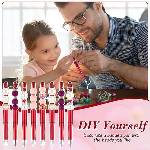 Qilery 60 Pcs Beadable Pens Bulk Bead Beaded Ballpoint Pen DIY Black Ink Gifts for Christmas Decoration Kids Girls Graduation Gift Office School Romantic Gift Supplies(Red) thumbnail 6
