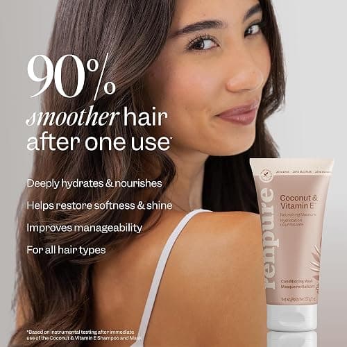 Renpure Coconut & Vitamin E Nourishing Moisture Conditioning Mask – Deep Hydration for Soft, Smooth, Healthy-Looking Hair – Plant-Based, Silicone-Free – For Dry or Damaged Hair – 236 ml thumbnail 3