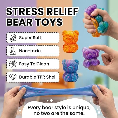 papejoyyy 4 Pack Bear Squishy Toys, 3 Inch Durable Slow Rising Stress Relief Sensory Squeeze Toys for Adults and Kids, Birthday Gifts, Party Favors, Classroom Prizes thumbnail 4