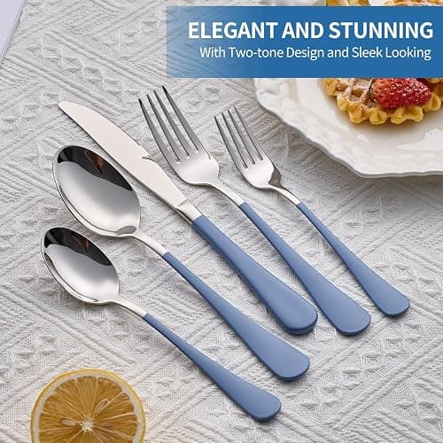 Moxinox 20-Piece Grey Blue Silverware Set, 18/0 Stainless Steel Grey Blue Handle Flatware Set, Service for 4,Modern Cutlery Set Includes Dinner Knives Forks Spoons,Mirror Polished,Dishwasher Safe thumbnail 5