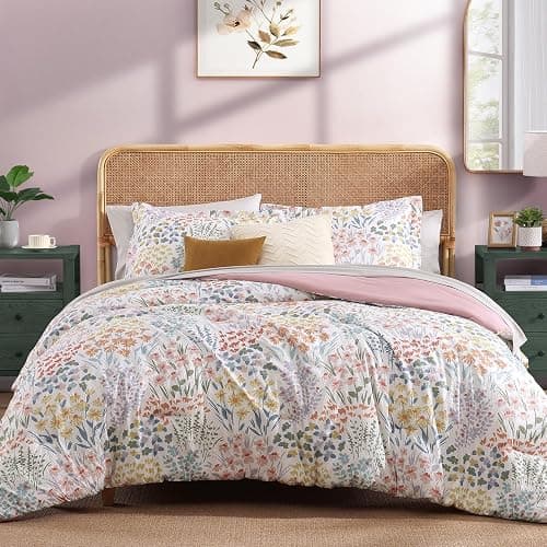 CASAAGUSTO Full Comforter Set, 7 PCS Pinkish Floral Comforter Set with Flowers Leaves Pattern, Soft Seersucker Design All Season Full Size Bedding Set(80"X90") thumbnail 2