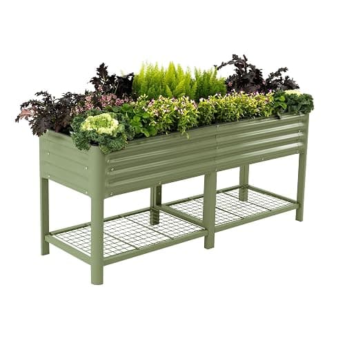 Vego garden Elevated Raised Garden Bed, 2' x 6' Outdoor Planters Boxes with Legs & Storage Rack for Patio, 1000 Lbs Weight Capacity, Raised Beds for Gardening Herbs Vegetables, Olive Green - Image 1