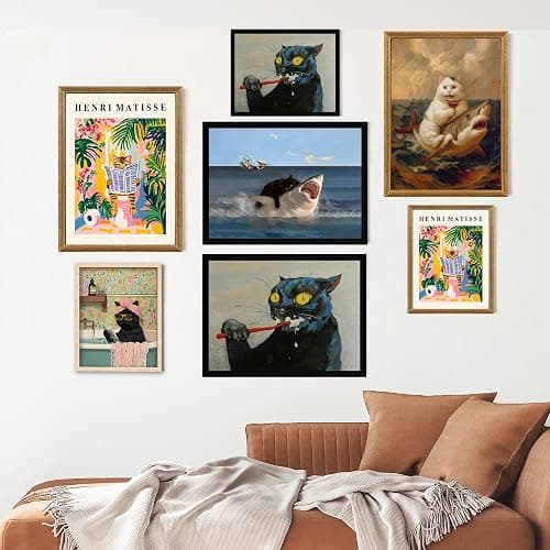 ICHZUMW Funny Black Cat Bathroom Wall Art Decor, Cute Framed Canvas Print Painting, Quirky Animal Pictures Wall Decoration, Humorous Girly Pink Artwork for Bedroom Restroom Powder Room Office, 8x10in thumbnail 7