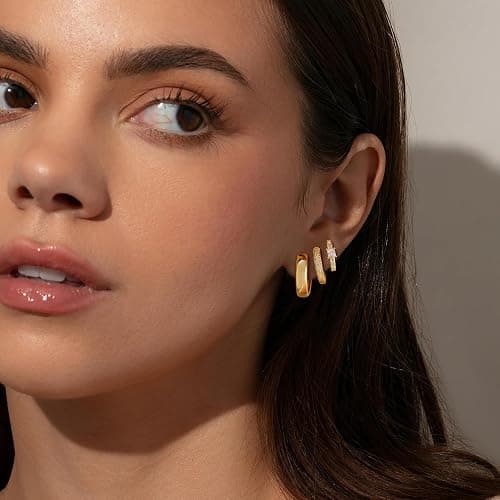 MOROTOLE Small Hoop Earrings for Women，Hypoallergenic 14k Gold Plated Hoop Earring Stacks Small Gold Huggie Earrings Fashion Jewelry for Women thumbnail 9