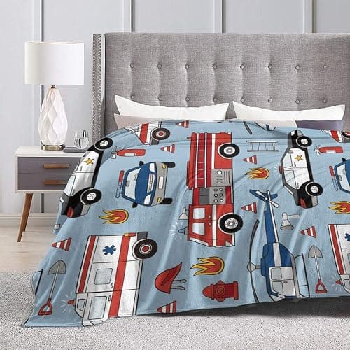 Cartoon Emergency Car Flannel Throw Blanket for Kids Boys Baby Toddler Teens Gifts Soft Warm Bedroom Throws for Home Couch Room Sofa Office Travel Camping Dorm Decor 50x40 Inch thumbnail 5