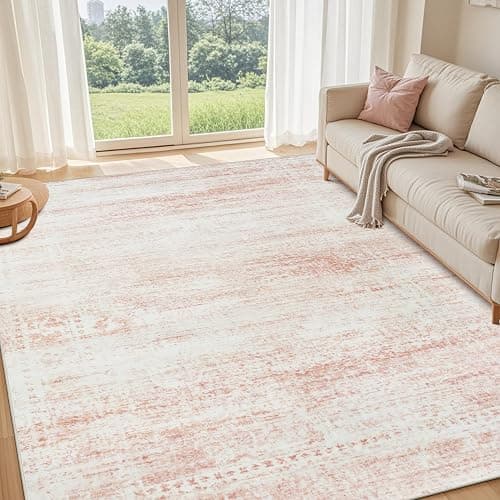 Srugn Washable Rugs 5x7 Area Rugs for Living Room,Bedroom,Dining Room- Ultra Soft Faux Wool Nursery Rug for Baby Girl,Neutral Light Pink Low Pile Vintage Carpets for Dorm Kids Playroom,Non Slip thumbnail 7