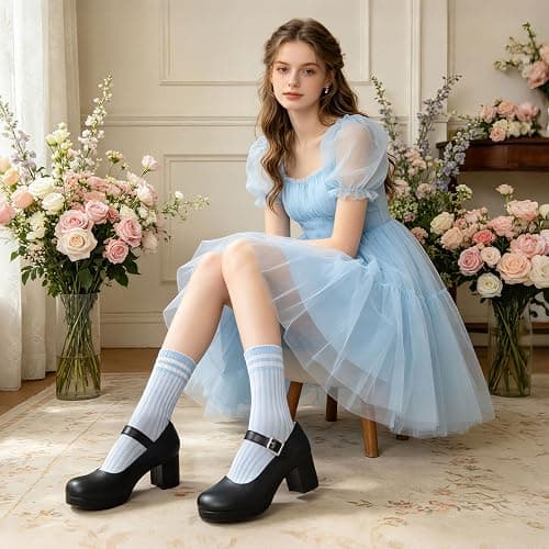 femflame Women's Low Chunky Heel Mary Jane Pumps Ankle Buckle Strap Sweet Round Toe Dress Shoes JK Cosplay Uniform Dress Shoes thumbnail 2