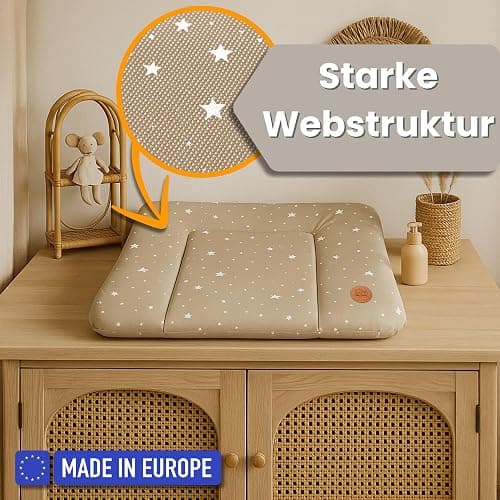 Baby Changing Mat 70 x 50 cm – Baby Changing Table with Plan, Waterproof Mat Easy to Clean to Place on a Hemnes or Malm Washing Machine or Dresser, Beige with White Stars thumbnail 6