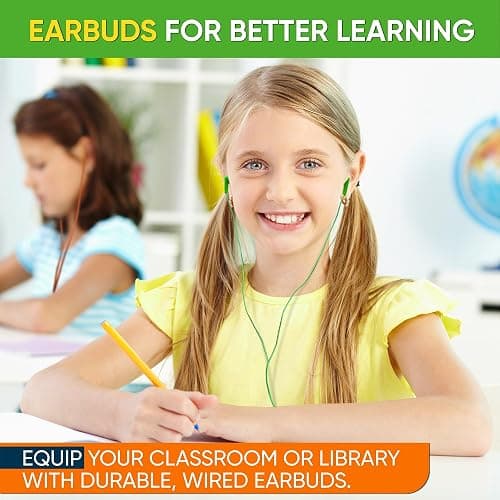 5 Pack Bulk Wired Earbuds, In Ear Headphones with 3.5mm Jack, 4ft Tangle Free Cable, Comfortable Fit, Affordable and Cost Effective, Ideal for School Classroom Testing Students Events Groups, Black thumbnail 4