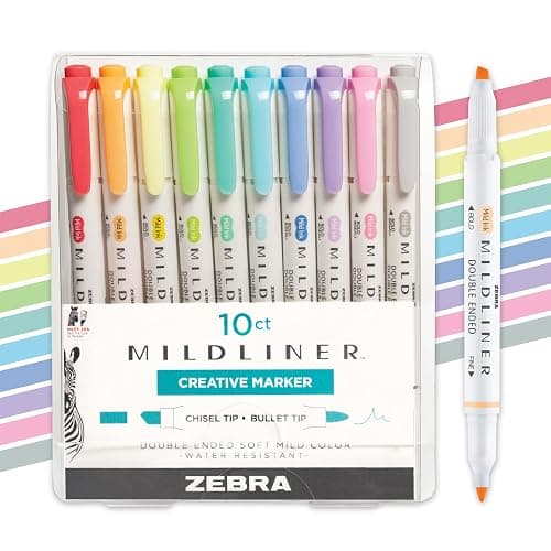 Zebra Pen Mildliner Dual-Tip Highlighter Marker Set, Broad and Fine Tips, No Bleed, Ideal for Bible Highlighting, Journaling and Note-Taking, Fluorescent and Cool Ink Colors, 10-Pack (78101) thumbnail 2