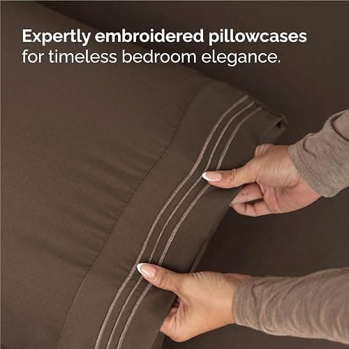 Full Size 4 Piece Sheet Set - Comfy Breathable & Cooling Bed Sheets Set - Hotel Luxury Bedding for Women, Men, Kids, Teens, Boys & Girls - Deep Pockets, Ultra-Soft and Wrinkle Free - Oeko-Tex - Brown thumbnail 6