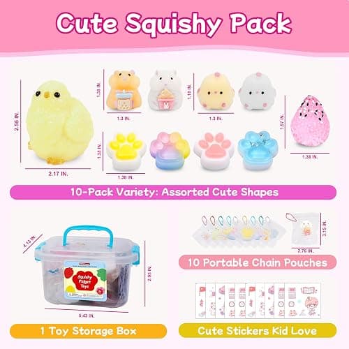 10 Pack Taba Squishy Toys Set with Toy Box & Cute stickers, Kawaii taba Squishies Stress Relief Toys Party Favors for Kids 4-8 8-12, Squishy Fidget Toys for Kids , Birthday Xmas Gifts for Girls Boys thumbnail 2