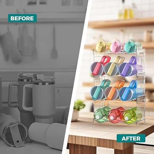 Yuvslo Water Bottle Organizer 4-Tier Set - Heavy Duty Stackable Holder for 40oz Stanley Tumblers & Wine Bottles, Drainable Kitchen Rack, Easy to Clean (Gift Idea) thumbnail 7