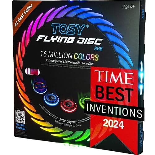 TOSY Flying Disc - 108 RGB Multicolor or 36 Monocolor LEDs, Super Bright, Smart Modes, Christmas Stocking Stuffers Gift, Camping Toy for Kid/Teen/Adult, Auto Light Up, Rechargeable, Waterproof, 175g - Image 1