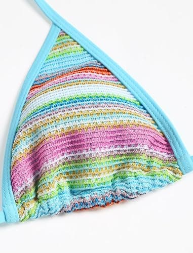 ZAFUL Women's Colorblock Stripes Triangle Halter Tied Cheeky Thong Bikini Set High Cut Two Piece Bathing Suit thumbnail 3