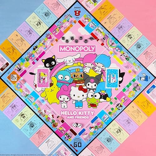 Monopoly: Hello Kitty and Friends, Buy, Sell, Trade Buildings from The Animated Series, Featuring My Melody, Badtz-Maru, Keroppi, Classic Monopoly Game, Officially-Licensed Hello Kitty Merchandise thumbnail 2
