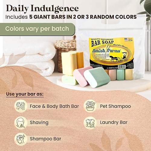 Amish Farms Soap Bar with All Natural Bentonite Clay | Made in USA, Vegan Moisturizing for Sensitive Skin | Women & Mens Face & Body Bath Soap for Shower | Clean Scent | 5 Ounce Each (5 Bars) thumbnail 4
