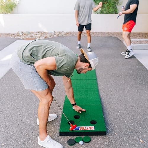 PutterBall Original Golf Putting Game Set – Backyard 12 ft Putting Green Pong Style Golf Mat with 2 Putters, 2 Balls & Hole Covers (PutterBall Original) thumbnail 3