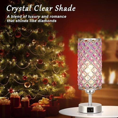 Hong-in Purple Lamp for Girls Room-Crystal Touch Lamp with USB-C+A Ports,3 Way Dimmable Bedside Light with Crystal Shade for Bedroom Home Office thumbnail 6