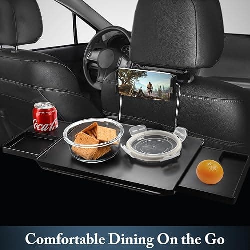 2-in-1 Car Steering Wheel Tray & Back Seat Table with Phone Holder – Height Adjustable Steering Wheel laptop desk, Food Tray , Writing Desk & Car Eating Tray - Car desk fit up to 15" Steering Wheel thumbnail 5