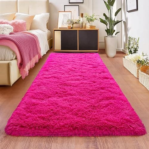 Hot Pink Runner Rug for Hallway, Bedroom Bedside Non-Slip Throw Rugs 2x6 | Anti-Skid Throw Runner Rugs Non-Shedding Rugs Indoor Carpet for Bedroom, Entryway Hallway Home Decor - Image 1