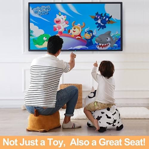 iPlay, iLearn Bouncy Pals Dairy Cow Hopping Horse, Plush Inflatable Animal Hopper, Indoor n Outdoor Ride on Jumping Bounce Toys, Birthday Gift for 18 Months 2 3 4 5 Year Old Kids Toddlers Boys Girls - Dairy Cow thumbnail 6