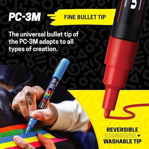 posca Paint Markers, 3M Fine Point Acrylic Paint Pens with Reversible Tips, Art Supplies For Gifts, Decorations Fabric, Metal, Glass, Wood and Canvas, Set of 15 thumbnail 4