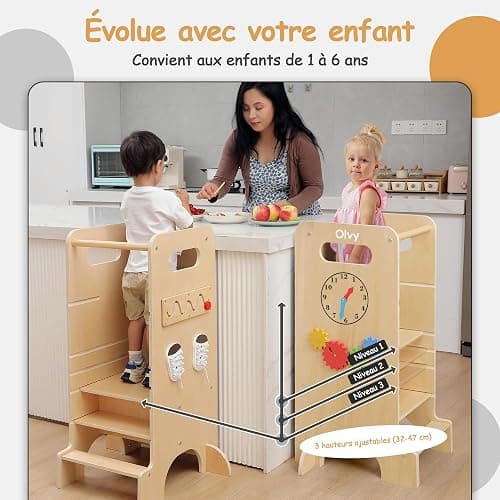 Tour d'apprentissage Montessori 4 en 1 Olvy Kids - Échelle en Bois - Tabouret escabeau à 4 marches - Tour de Cuisine pour Enfants - Tour d'apprentissage Debout pour Enfants à partir de 1 an thumbnail 4