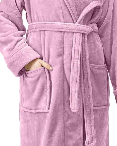 NY Threads Premium Women's Robe Plush Soft Long Bathrobe Warm Fleece Shawl Collar Spa Robe - Large (Pack of 1) - Pink thumbnail 4