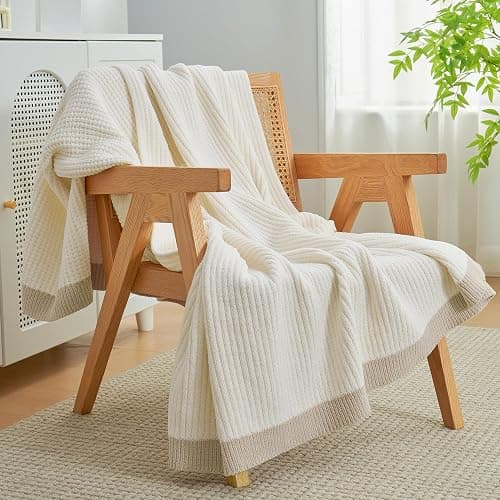 Amélie Home Chenille Throw Blanket, Soft Cozy Waffle Throw for Couch & Sofa, Warm Yet Lightweight, Breathable All-Season Throws for Women Men, Housewarming, Birthdays, 50"x60", Ivory thumbnail 7