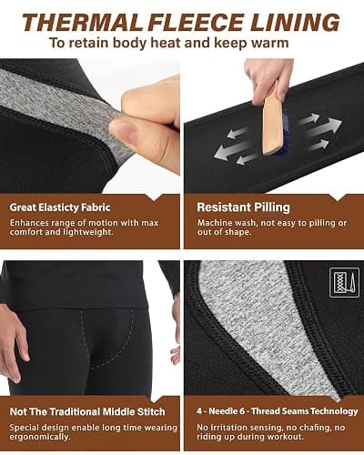 Muezna Men's Thermal Top and Bottom Set Underwear Long Johns Base Layer with Soft Fleece Lined thumbnail 3