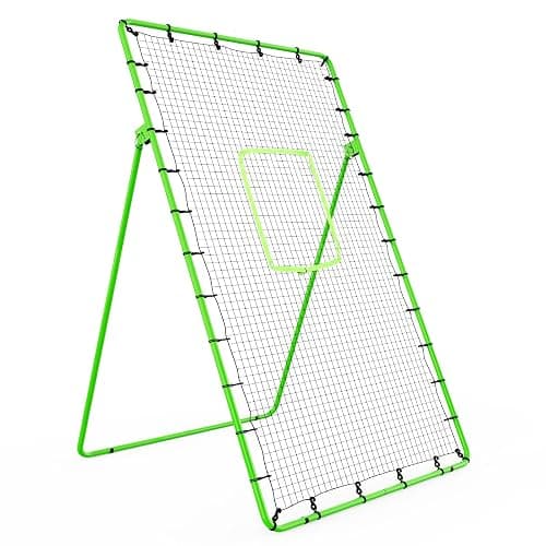 4×7ft Rebounder Net，Soccer Rebounder with Adjustable 5 Angles，6 Ground Stakes，1 Glove，Baseball Rebounder Net with Fluorescent Green Pitching Target，Net for Individual/Team Baseball Training - Image 1