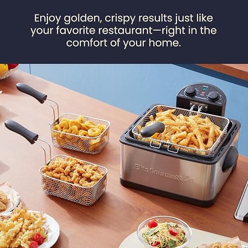 Elite Gourmet EDF-401TXB Electric 4.5 Qt. / 17 Cup Immersion Deep Fryer 3-Baskets, 1700-Watt, Timer Control, Adjustable Temperature, Lid with Viewing Window and Odor Free Filter thumbnail 9