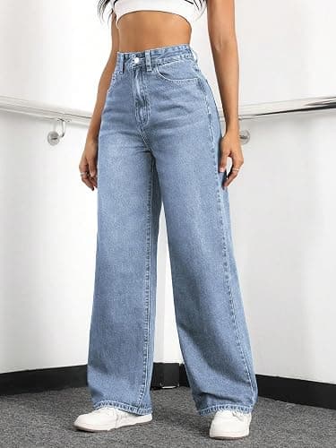 Mars power Straight Leg Jeans for Women,High Waisted Wide Leg Loose Stretchy Boyfriend Denim Pants Baggy Jeans for Women thumbnail 5