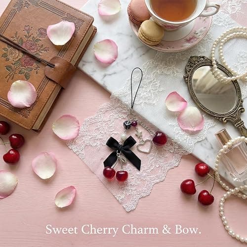 Nalefow Phone Charms Strap Cute Cherry CellPhone Straps Aesthetic Pink Red Black BlueCherry Phone Chain for Camera Keychain Bag Pendant Decor Gift thumbnail 3