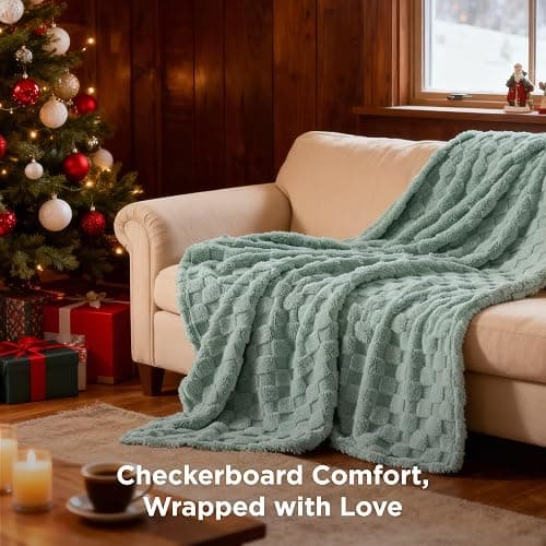 Bedsure GentleSoft Sage Green Throw Blanket for Couch - Checkered Fleece Blankets Christmas Gifts for Women Men Girls, Cute Soft Cozy Throw for Bedroom Home Decor Gifts, 50x60 Inches thumbnail 7
