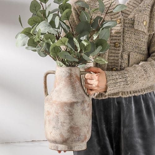 Mitt&Ditt Ceramic Flower Vase with Handles, 11 inch Tall Vase for Centerpieces, Large Decorative Terracotta Vases, Farmhouse Rustic Vases for Home Decor, Living Room, Table, Neutral thumbnail 6