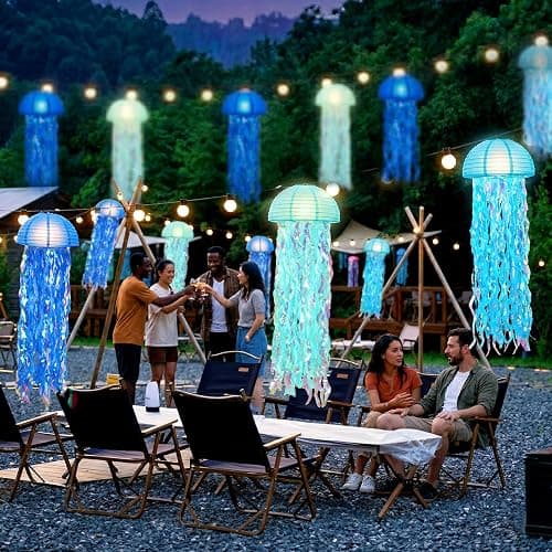ADLKGG 10" Jellyfish Paper Lanterns Lamps - Gradient Blue Under the Sea Party Decorations for Mermaid Theme Birthday, Beach Baby Shower, Pre-Assembled Classroom & Ocean Decor, 6 PCS thumbnail 2