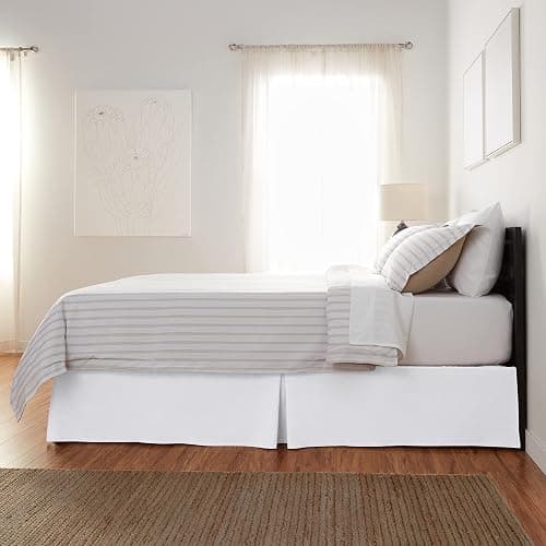 Amazon Basics Lightweight Pleated Bed Skirt, Queen, Bright White, Solid thumbnail 2