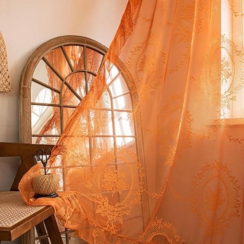 LIVING ROOM: Orange Sheer Lace Curtains thumbnail 4